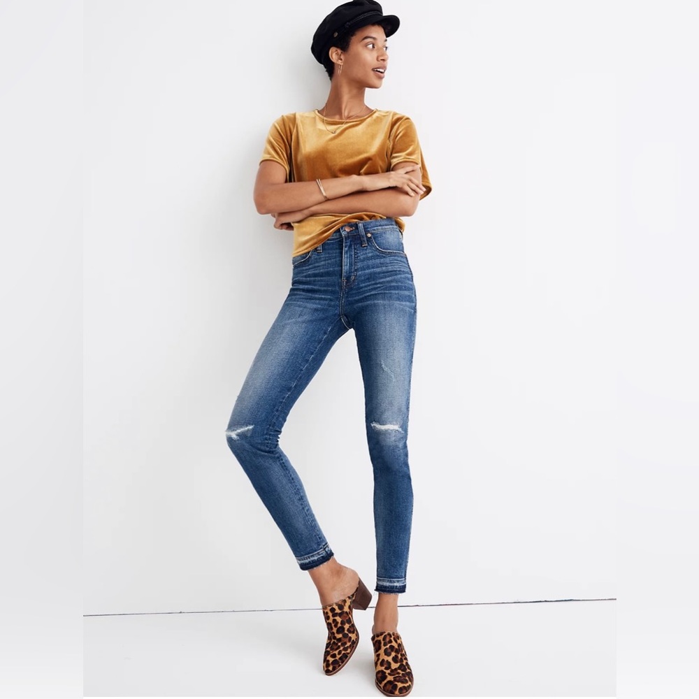 Madewell 9” High-Rise Skinny Jeans in York Wash: Rip and Repair Edition